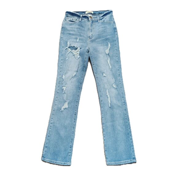VIBRANT M.I.U. Flare Distressed Sz 7 Women's Juniors High Rise Light Wash Jeans - Picture 1 of 5